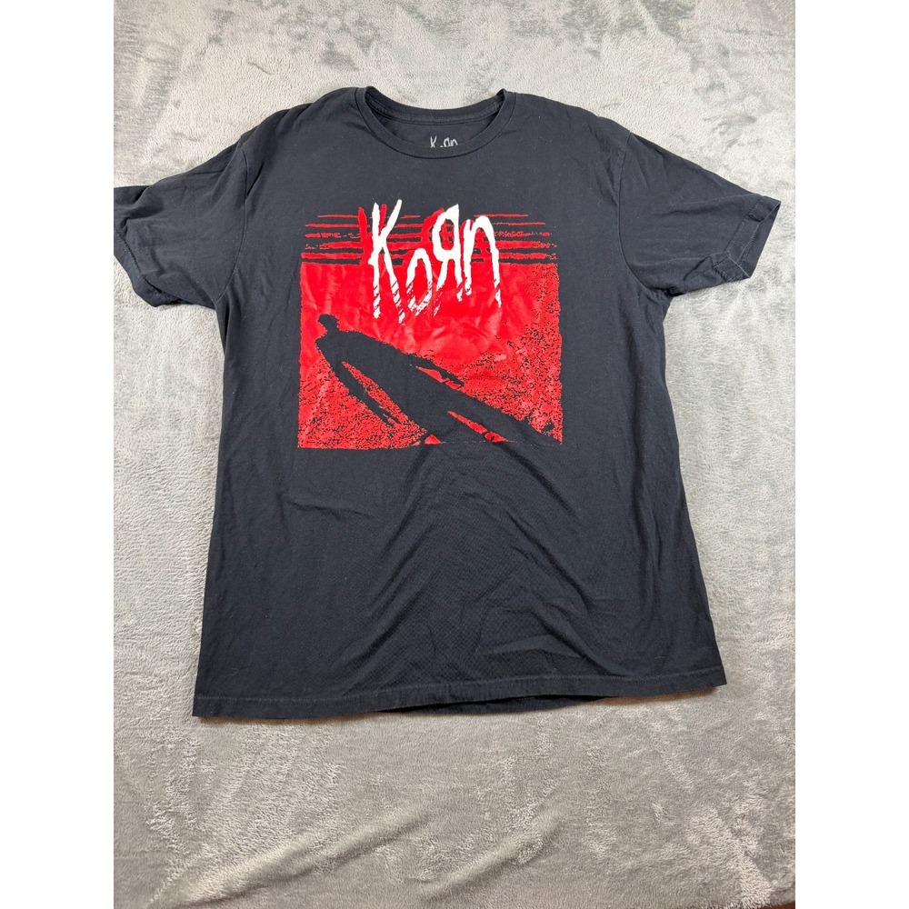 Korn Band T-Shirt L Black Red Shadow Graphic Nu Metal Rock Tee Reissue